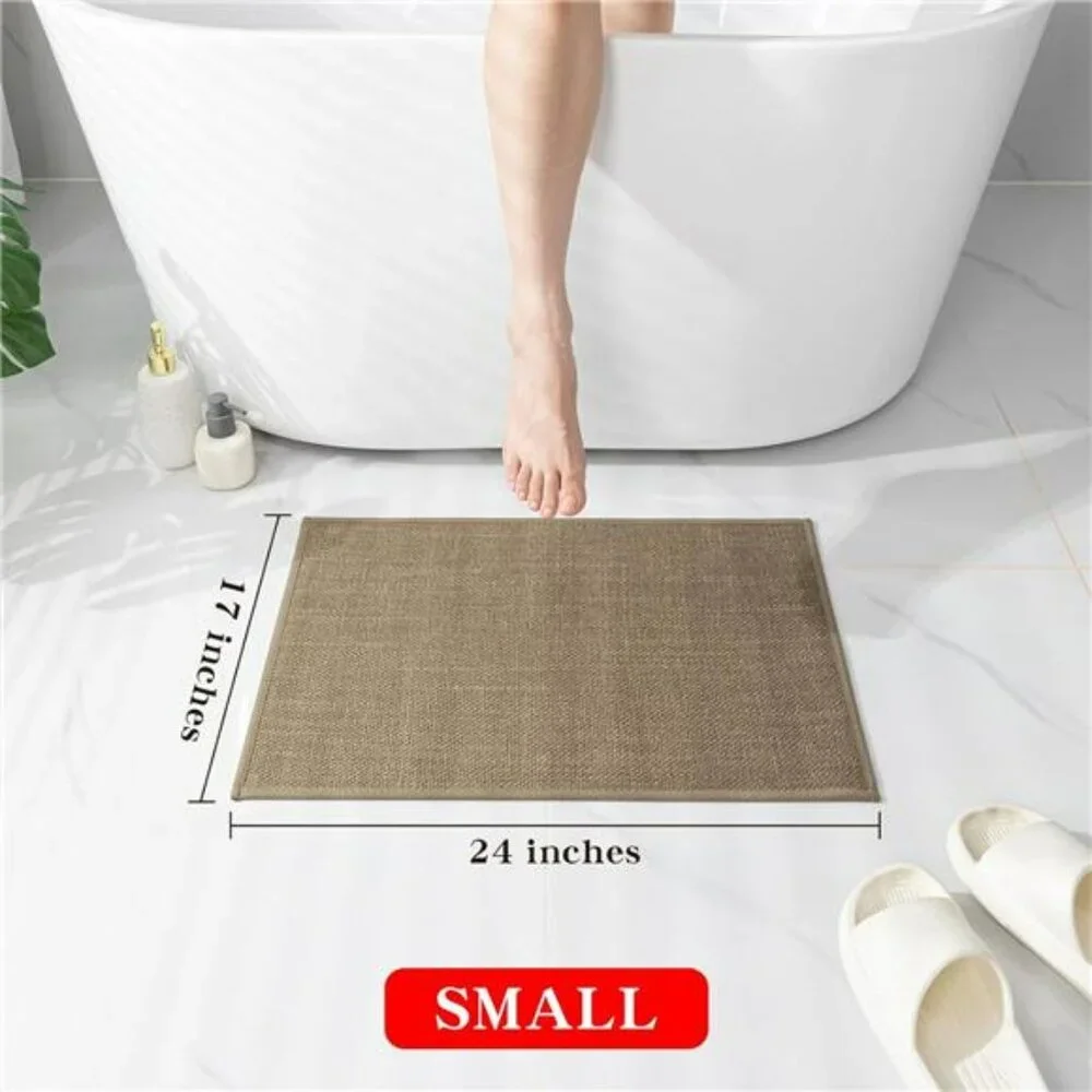 Beige Bathroom Rug 24x17 Thin Non Slip Quick Dry Absorbent Bath Mat Floor Carpet